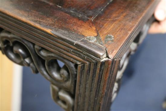 A Chinese hardwood standard lamp and a carved hardwood stool Lamp W.34 and stool W.50cm